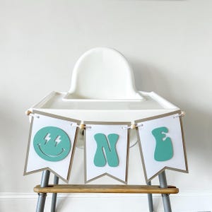 One Happy Dude High Chair banner smiley face one banner first birthday happy face baby chair banner boy blue 1st birthday banner rad dude