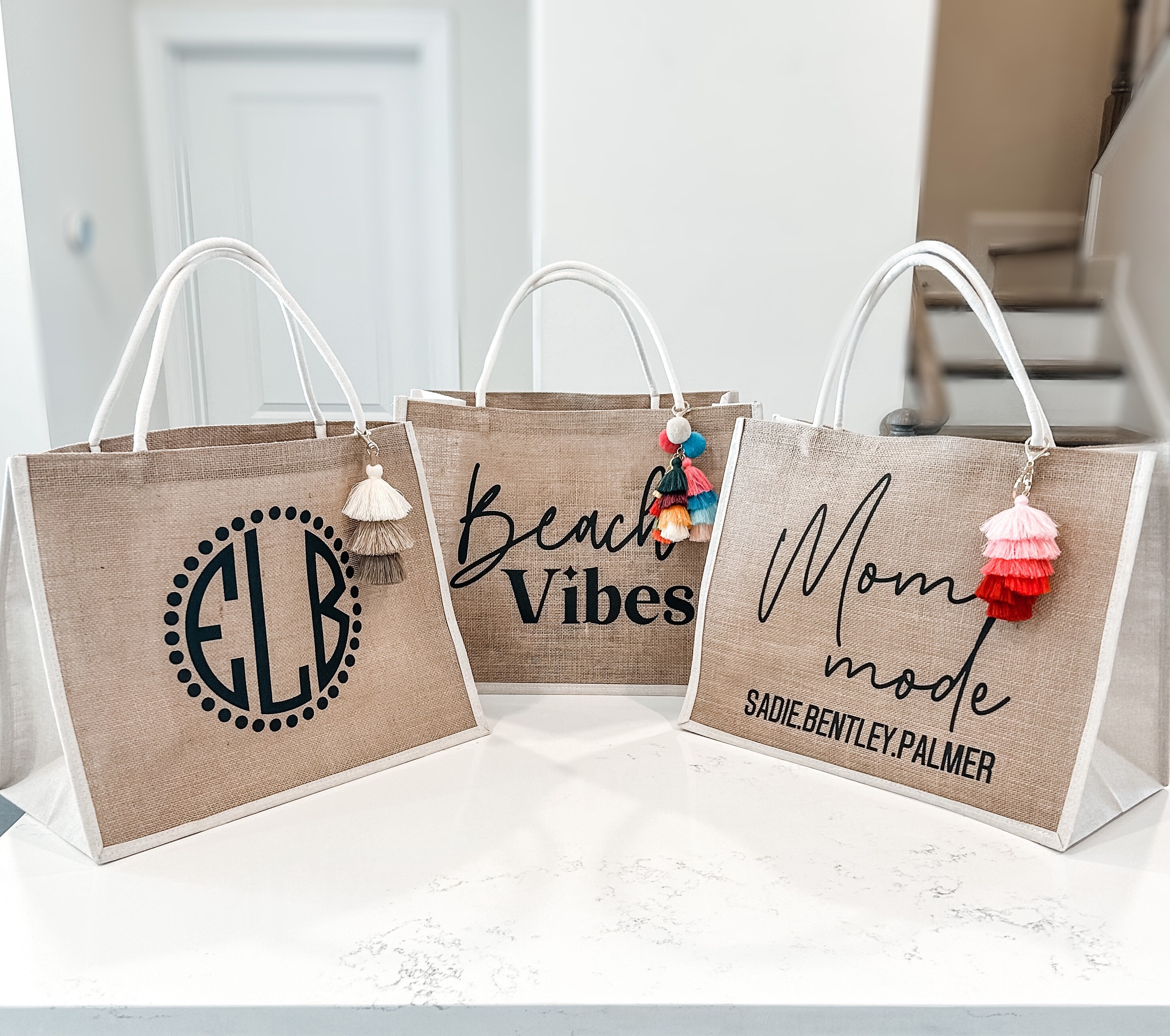 Beach Bag Mothers Day Gift Bag Jute Tote Bag Monogrammed Bag Etsy