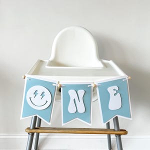 One Happy Dude High Chair banner smiley face one banner first birthday happy face baby chair banner boy blue 1st birthday banner rad dude