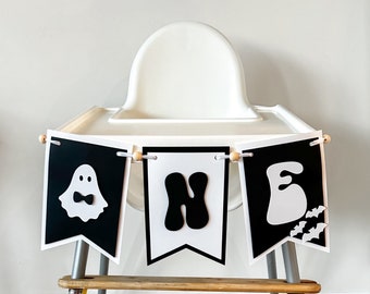 Spooky ONE High Chair Banner, Pink Ghost Birthday Decor, Halloween First Birthday, Little Boo Theme Party Decoration, Spooky Vibes