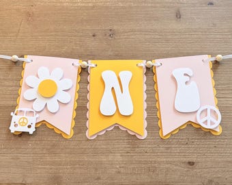Boho Daisy Birthday, Highchair Banner, Cake Smash Topper, First Birthday, Hippie, Retro, 70’s theme, Groovy, Groovy One, Girl First Birthday