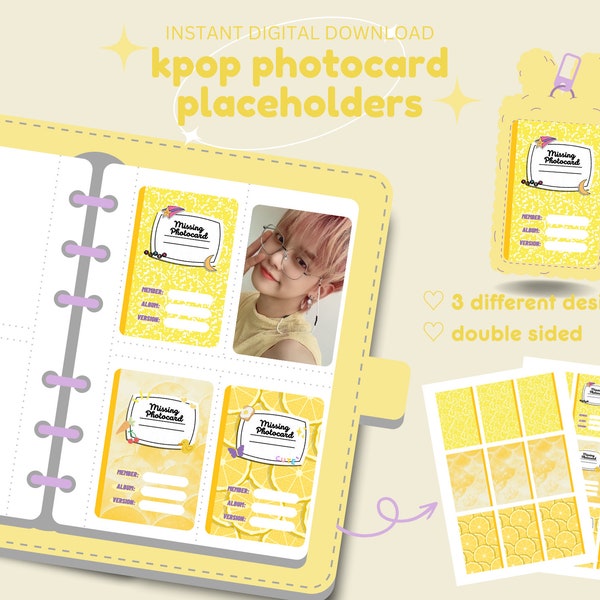 Digital Yellow Notebook Kpop Photocard Binder Placeholder Filler Divider Missing Photocard Toploader Backing Insert Printable - Blue