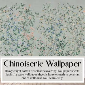 Chinoiserie poppenhuis, Behangvellen, Chinoiserie, Adam Grey, Peel & Stick-behang, zwaar katoenen behang, miniatuur, schaal 1/12