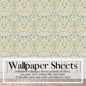Folhas de papel de parede para casa de bonecas, William Morris, damasco, verde-sálvia, descascar e colar, papel cartão fosco, A3, tabloide dos EUA, A4, folhas tamanho carta dos EUA