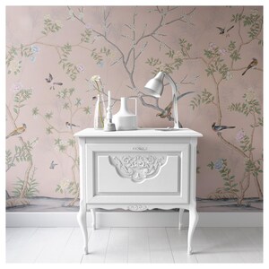 Chinoiserie-poppenhuisbehang: herenroze, zelfklevend en premium papier afbeelding 2