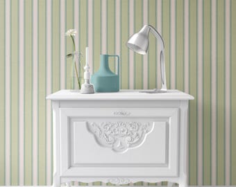 Green Stripe Dollhouse Wallpaper: 1/12 Scale, Peel & Stick