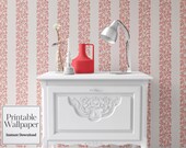 Dollhouse Wallpaper: Red Floral Miniature Printable (1/12 Scale)