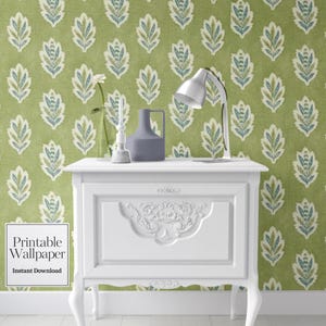 Dollhouse Wallpaper: Pistachio Green Aix en Provence Pattern (Printable Download)