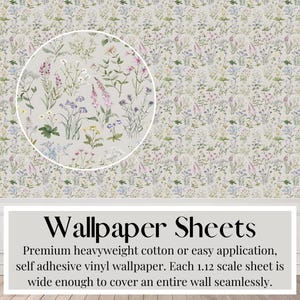 Wild Meadow Wallpaper Sheets, Stone Grey, Hand Painted Design, Miniatures, Peel & Stick Wallpaper or Traditional Matte Silk Wallpaper, 1/12