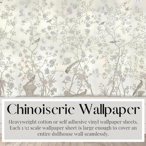 Vellen poppenhuisbehang, witgoud, chinoiserie, zwaar katoen of zelfklevend vinyl, grote vellen - 1 vel per muur!