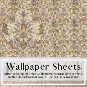 Hojas de papel tapiz para casas de muñecas, Opulencia, Lujo, Verde salvia, Óxido, Rosa, Papel despegable y adhesivo / Cartulina mate / Hojas de tamaño A3/Tabloide de EE. UU.