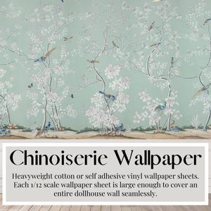 Vellen poppenhuisbehang, chinoiserie, miniatuurbehang, zwaar katoenen behang, Peel & Stick-behang, vellen A3/US tabloid-formaat