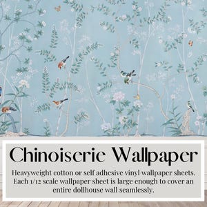Chinoiserie poppenhuis, behangvellen, Duck Egg Blue, Peel & Stick-papier, mat zijde karton, grote vellen A3/US tabloid-formaat
