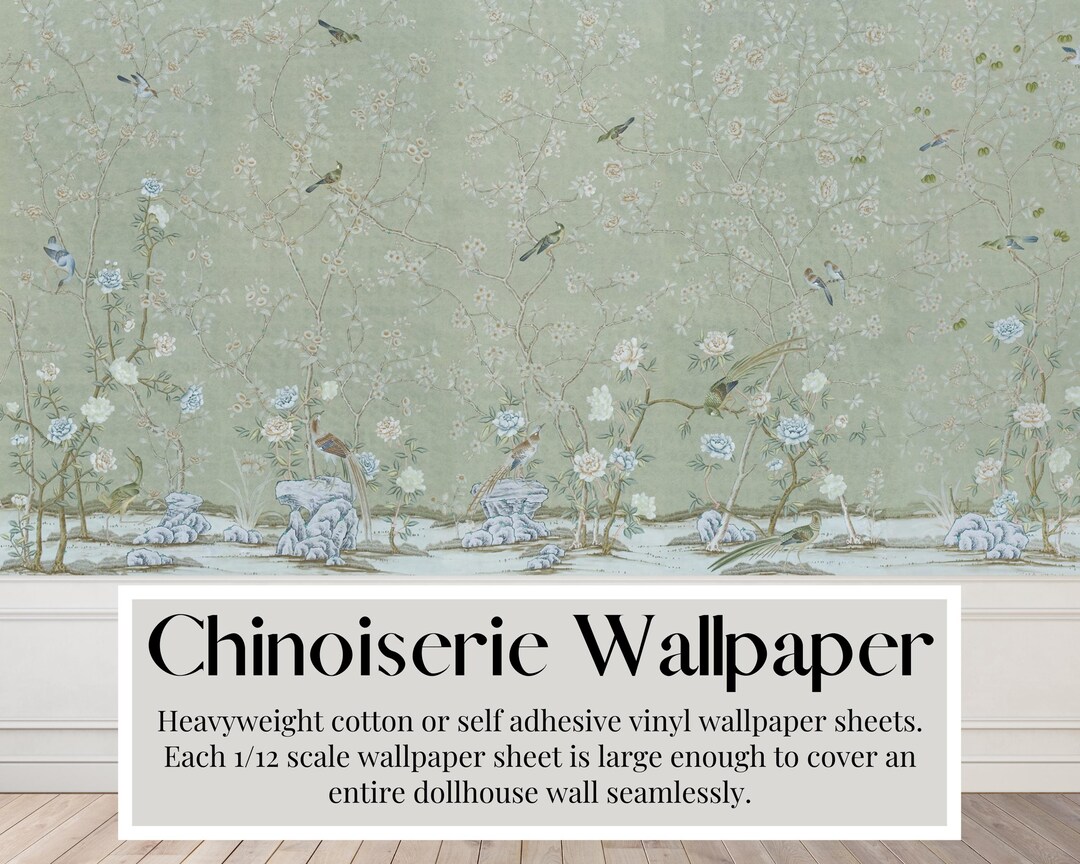 Dollhouse Chinoiserie, Wallpaper Sheets, Mercury Grey, Powder Blue ...