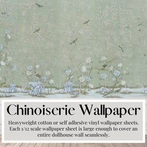 Chinoiserie poppenhuis, behangpapier, kwikgrijs, poederblauw | Peel & Stick-papier | Mat karton | Vellen op tabloid-formaat (A3/VS)