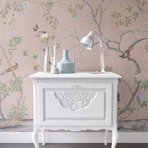 Chinoiserie-poppenhuisbehang: herenroze, zelfklevend en premium papier afbeelding 1