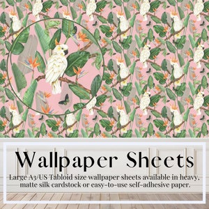 Papier peint pour maison de poupée, oiseaux australiens, tropical, jungle, oiseaux de paradis, rose pastèque, coton épais ou papier peint auto-adhésif
