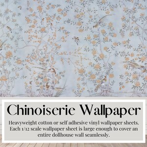 Dollhouse Chinoiserie, Mauve, Peach, Antique, Aged, Traditional, Birds, Flowers, Mural, Peel & Stick Paper, Premium Matte Silk Card Stock