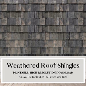 Miniature Roofing, Weathered Cedar Wood Shingles,  Aged, Rustic, Printable Download, Diorama, Room Box, Dollhouse Wallpaper, High Resolution