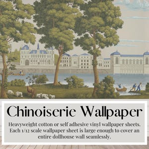 Chinoiserie poppenhuis, Monuments of Paris, 1814 Parijs, panoramisch landschap, miniatuurdecor, zwaar katoen en zelfklevend behang