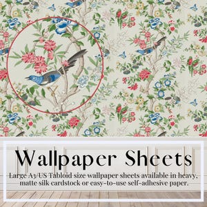 Poppenhuisbehang, Bluebird, chinoiserie, Peel & Stick-papier, mat karton, vellen A3- en US tabloid-formaat