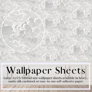 Behangpapier poppenhuis, wolken, lucht, grijs, zilver, | Peel & Stick-papier | Premium mat karton | Miniaturen, schaal 1/12, kwaliteit