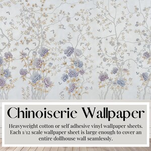 Behangbladen poppenhuis, chinoiserie, sterlingzilver, paars | Peel & Stick-papier | Mat karton | Vellen A3/US tabloidformaat, 1/12