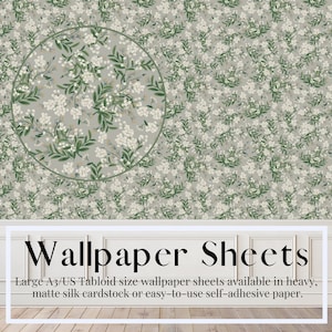 Dollhouse Wallpaper Sheets: Cornflower Grey Floral, 1/12 Scale