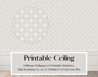 Dollhouse Ceiling Wallpaper: Beige Floral Pattern (Digital Download)