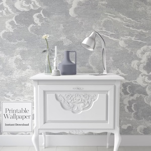 Dollhouse Wallpaper: Grey Silver Clouds, 1/12 Scale (Printable Download)