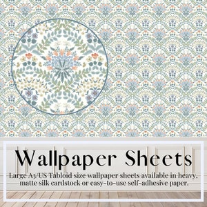 Feuilles de papier peint pour maison de poupée, motif floral, papier peint miniature, papier autocollant | Papier cartonné mat | Feuilles de format tabloïd A3/US