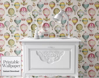 Dollhouse Wallpaper: Multicolour Hot Air Balloons (Printable Download)