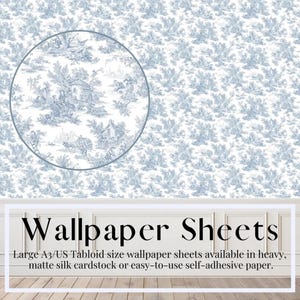 Folhas de papel de parede para casa de bonecas, Toile, Azul-centáurea, Papel autoadesivo, Papel cartão de seda fosco, A3, A4, Tabloide dos EUA, folhas tamanho Carta dos EUA