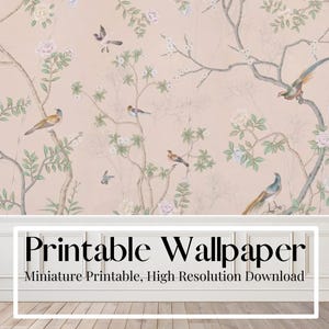 Puppenhaus Chinoiserie Wallpaper rosa, antike Wirkung, 1/12 Skala Miniatur printable Download