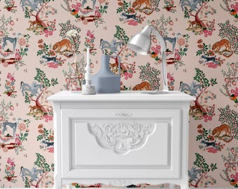 Dollhouse Wallpaper: Painted Kingdom, Fantastical Design, Unicorn, Flying Pig, Cat, Dog, 1/12 Scale, Peel & Stick or Card Stock