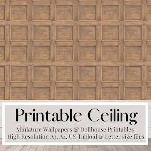 Dollhouse Wood Panel Ceiling: 1/12 Scale Miniature Wallpaper (Digital Download)