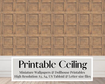 Dollhouse Wood Panel Ceiling: 1/12 Scale Miniature Wallpaper (Digital Download)