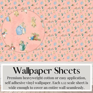 Puppenhaus Tapete, Beatrix Potter, Peter Rabbit, Blush, Peel & Stick Papier, matter Karton, A3 / US Tabloid Größe Bögen, 1/12