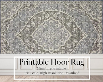 May include: Printable floor rug in a grey and white patterned design. The rug is a miniature printable, 1/12 scale, high resolution download.