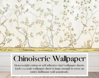 Dollhouse Miniature Wallpaper Sheets Chinoiserie | Peel & Stick Paper | Matte Card Stock | Miniatures A3/US Tabloid size sheets, 1/12 scale