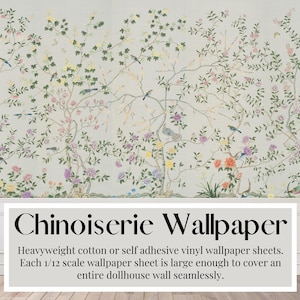 Dollhouse Chinoiserie, gołębia szarość, kwiaty, ogród, stonowane kolory, elegancki, przygaszony róż, Peel & Stick, Premium Silk Card Stock, miniatura