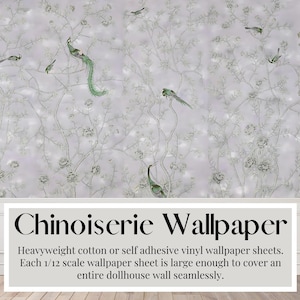 Dollhouse Chinoiserie, Lilac Hint, Mauve, Antique, Traditional, Birds, Flowers, Mural, Peel & Stick Paper, Premium Matte Silk Card Stock