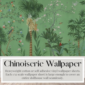 Behang poppenhuis, Amazonia, smaragdgroen, jungle chinoiserie | Peel & Stick-papier | Mat karton | Vellen op tabloid-formaat (A3/VS)