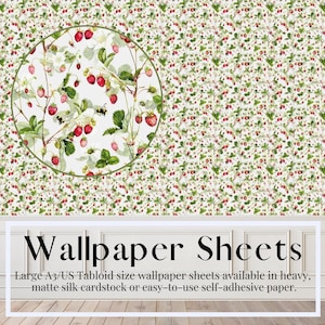 pour maison de poupée en feuilles, fraises, bourdons, jardin lunatique | Papier autocollant | Papier cartonné mat | A3 A4 US tabloïd, US Letter