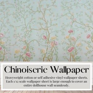 Behangpapier poppenhuis, adamgrijs, chinoiserie | Peel & Stick-papier | Mat karton | Vellen A3/US tabloidformaat, schaal 1/12