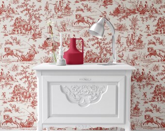 Papel tapiz para casa de muñecas: Toile rojo, autoadhesivo, escala 1/12
