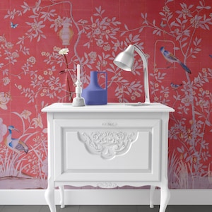 Dollhouse Wallpaper: Pink Chinoiserie, 1/12 Scale (Peel & Stick or Card Stock) image 1