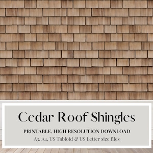 Miniature Roofing, Cedar Wood Shingles,  Rustic, Printable Download, Diorama, Room Box, Dollhouse Wallpaper, High Resolution, 1/12th Scale