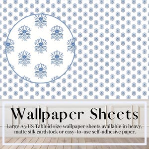Wallpaper Sheets, Blue Antilles, Hand Painted Design, Miniatures, Peel & Stick Wallpaper or Traditional Matte Silk Wallpaper, 1/12 scale