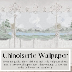 Dollhouse Wallpaper, Limestone View, Chinoiserie, English Countryside, Miniature Wallpaper, Victorian Miniatures, Dollhouse Decor, 1:12
